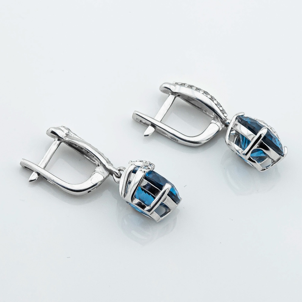 Срібні сережки-підвіски з блакитним кварцом і фіанітами 2216-9p