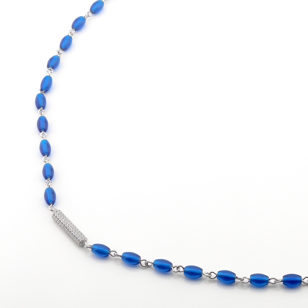 Срібне кольє-намиста з синіми фіанітами KO14353, 50 розмір