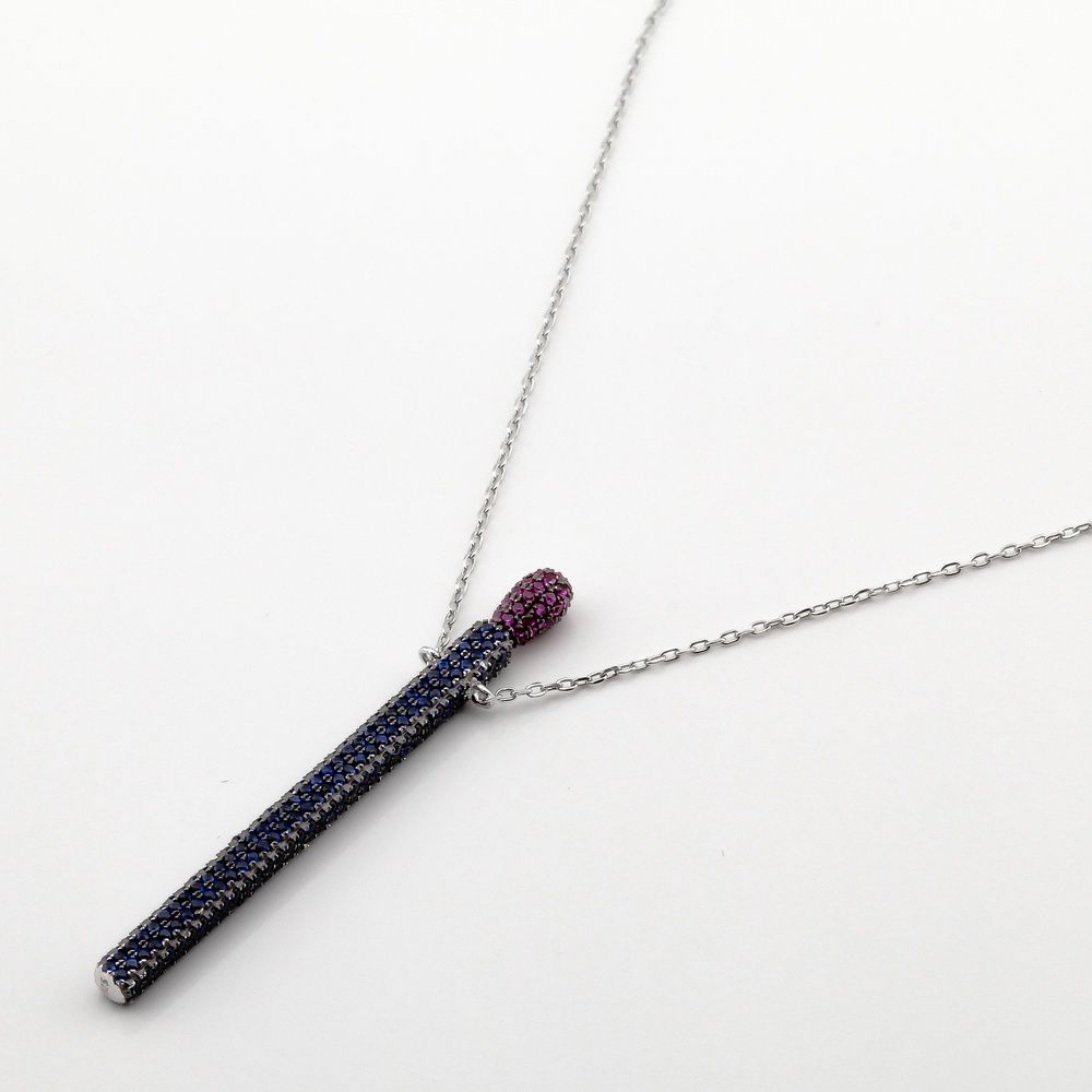 Серебряное колье Спичка с синими фианитами KO14351, 45 размер