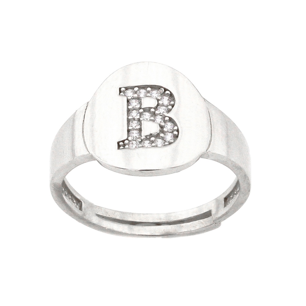 Серебряное кольцо с буквой "B" с белыми фианитами K11581, 18 размер, 18, Белый