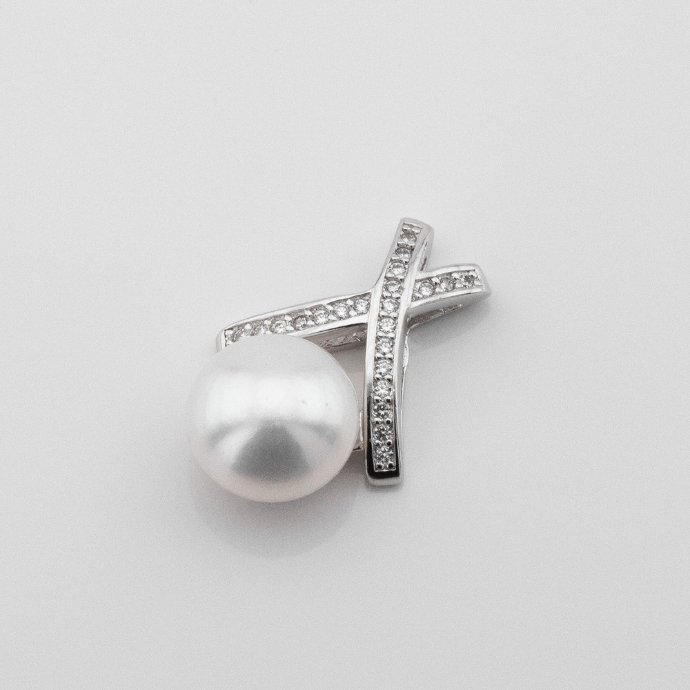 Срібна підвіска Перлина з ім. перлів та фіанітами P13739, Білий