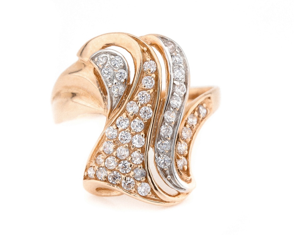 Золотое фигурное кольцо с фианитами КК11216, 18,5 размер, 18-5, Белый