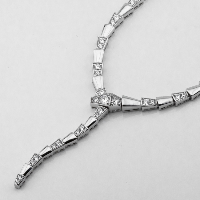 Срібне кольє-краватка Змія з білими фіанітами ko14598