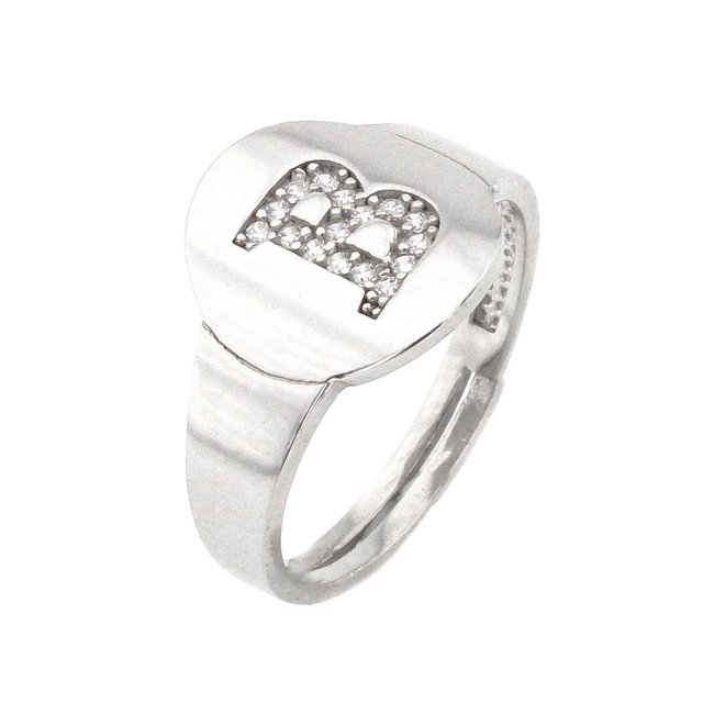 Срібний перстень з буквою "B" з білими фіанітами K11581, 18 розмір, 18, Білий