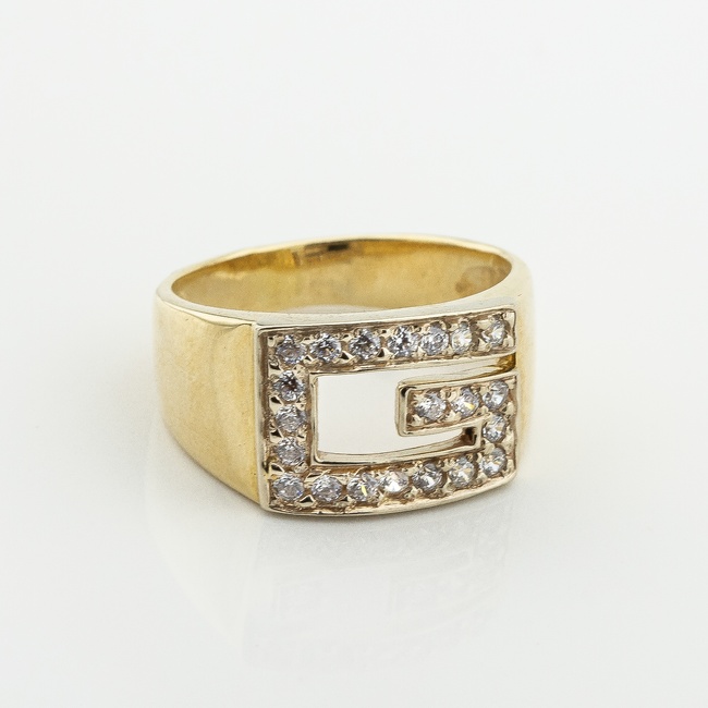 Золотое кольцо широкое с фианитами 11193-3, 16 размер