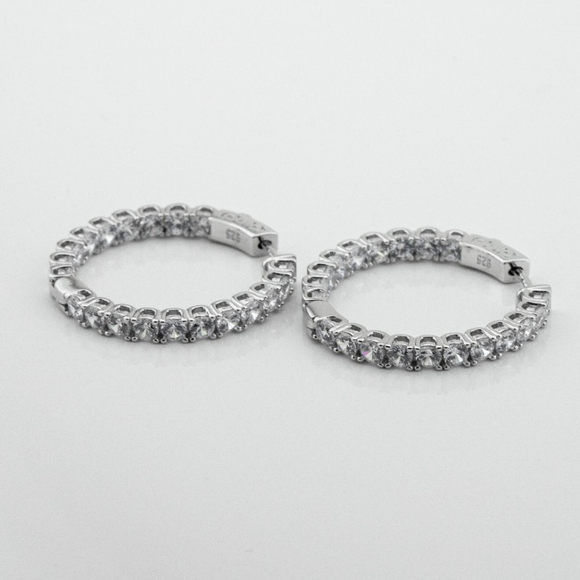 Срібні сережки-кільця з фіанітами 3202001