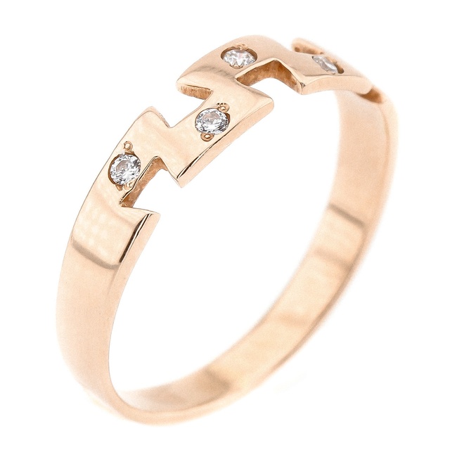 Золотое кольцо "Лабиринт" с белыми фианитами 11385, 17 размер