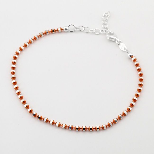 Серебряный браслет шариковый оранжевый B15589, 17 размер