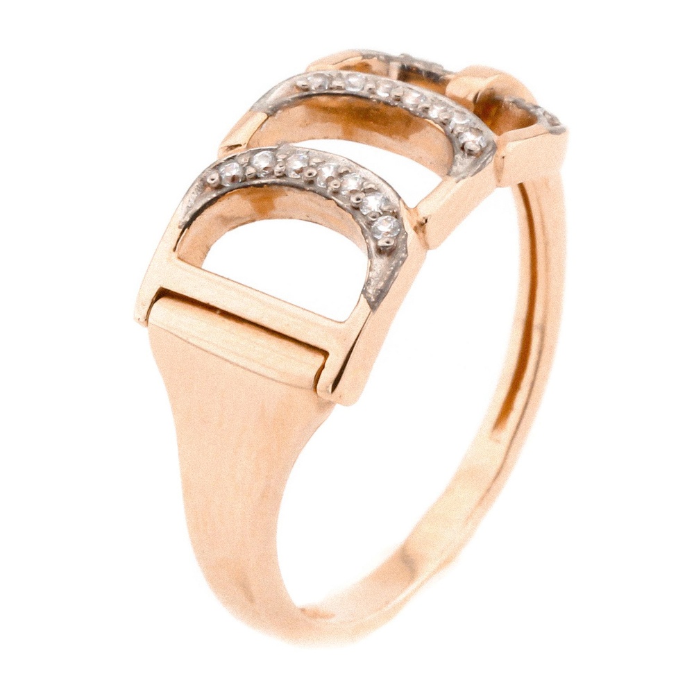 Золотое кольцо в форме пряжки с фианитами КК11012, 18 размер