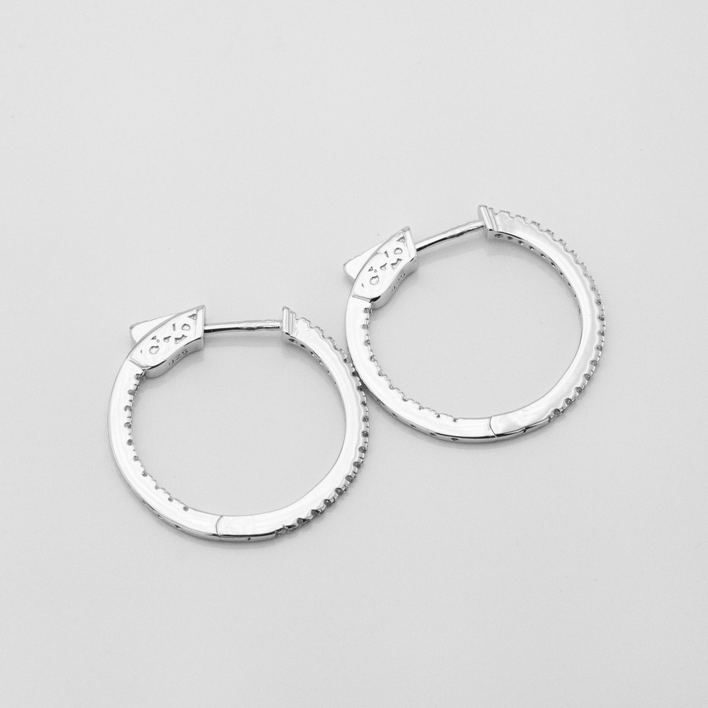 Срібні сережки-кільця з фіанітами (⌀2,5 см) 3202145