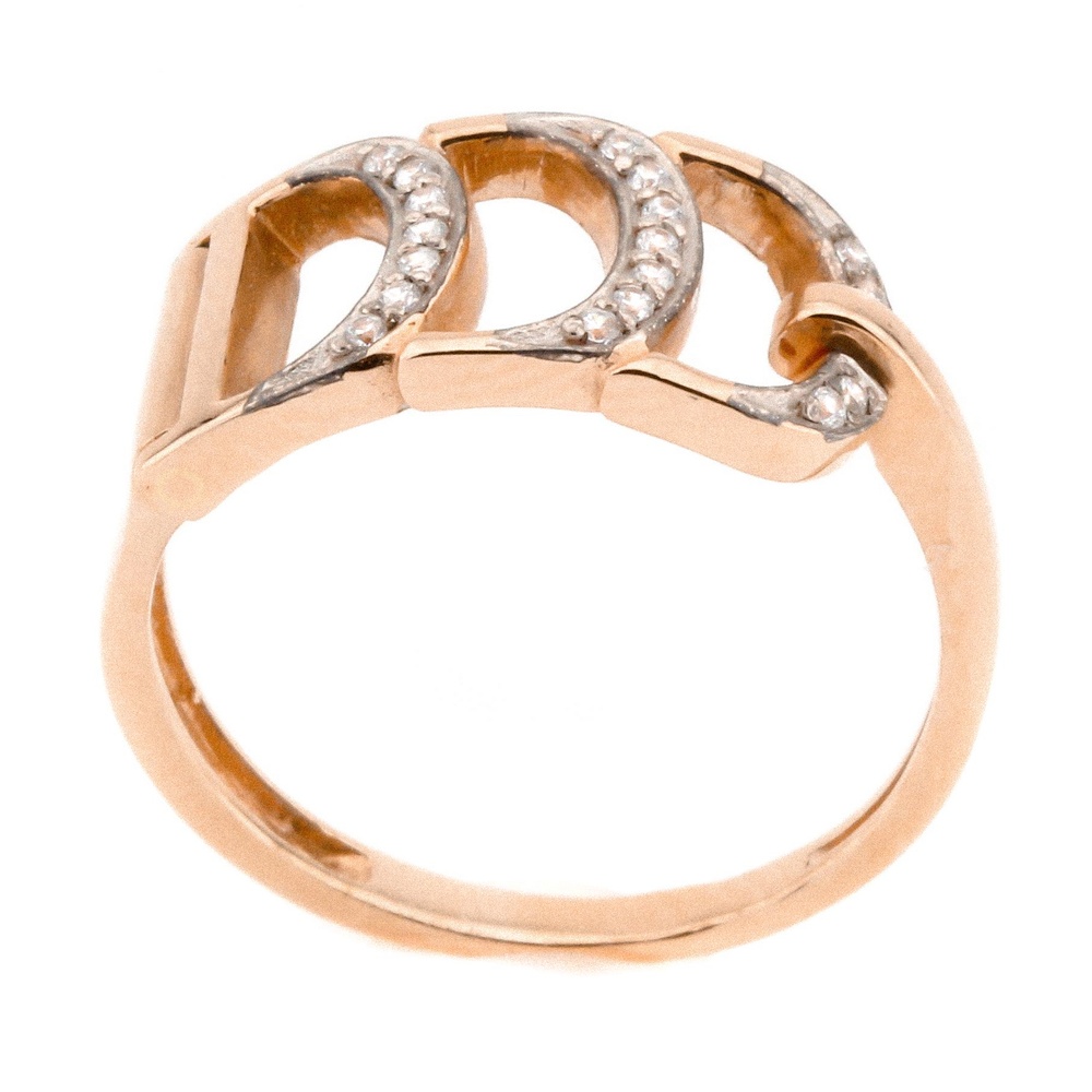 Золотое кольцо в форме пряжки с фианитами КК11012, 18 размер