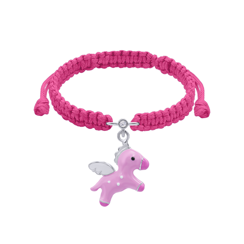 Детский браслет плетеный Пегас с подвеской из серебра и розовой эмалью Uma&Umi Арт. 4195545006110424, Розовый, UmaUmi Magic
