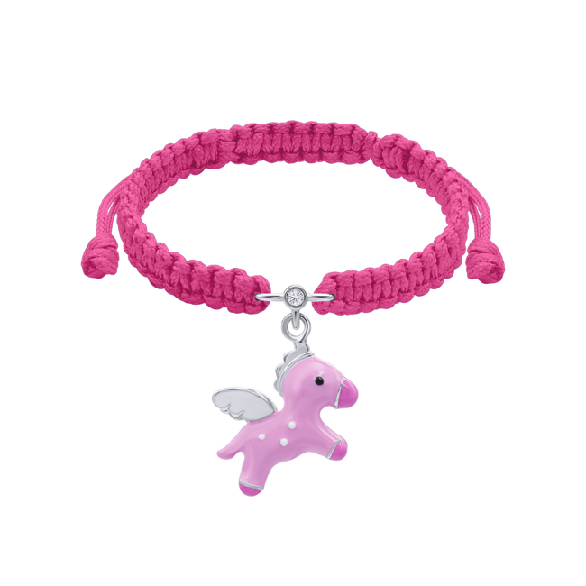Дитячий браслет плетений Пегас з підвіскою зі срібла та рожевою емаллю Uma & Umi Арт. 4195545006110424, Рожевий, UmaUmi Magic