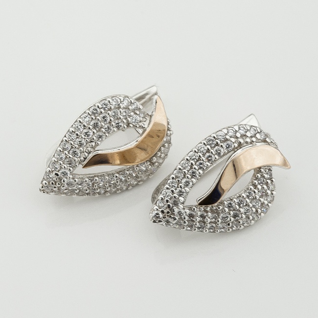Срібні сережки Крапля з фіанітами із золотими накладками с568ф