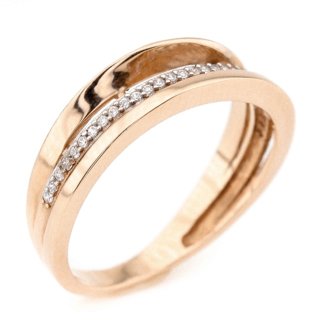 Золотое кольцо красное дорожка с белыми фианитами КК11181, 18 размер, 18, Белый