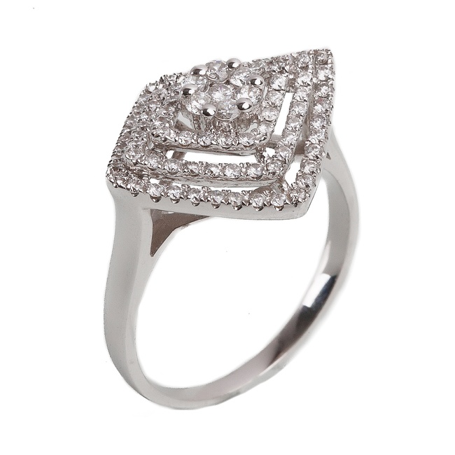 Кільце перстень квадратної форми з білого золота 750 з діамантами YZ32997