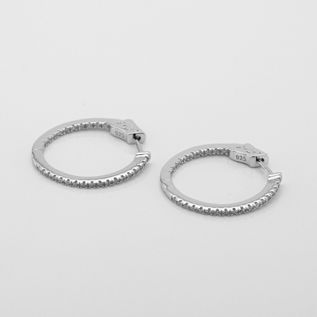 Серебряные серьги-кольца с фианитами (⌀2,5 см) 3202145