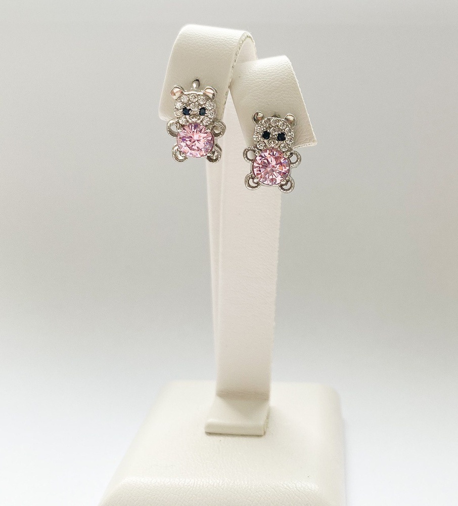 Срібні сережки "Ведмедик" з рожевим фіанітом дитячі Арт. с23102/р-HRM, Рожевий