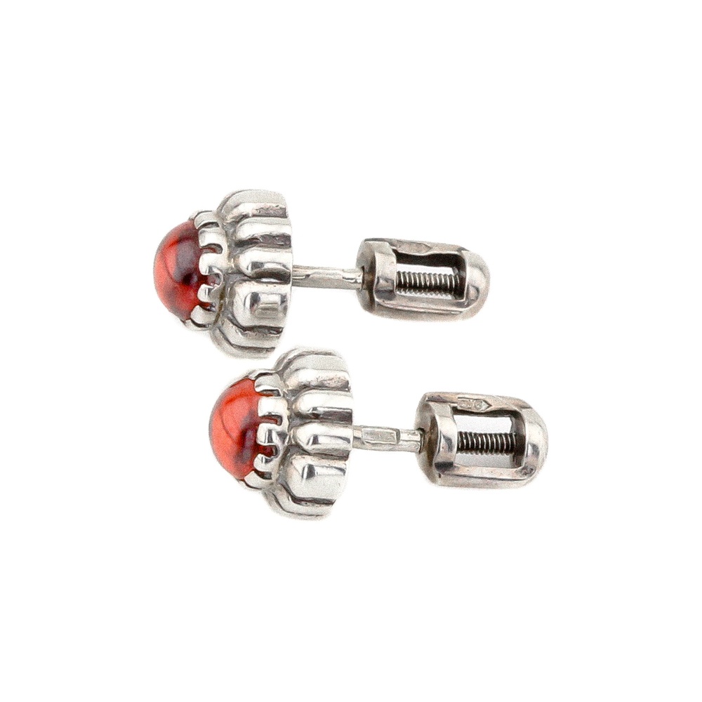 Серебряные серьги-пусеты с красным фианитом 12001п-2, Красный