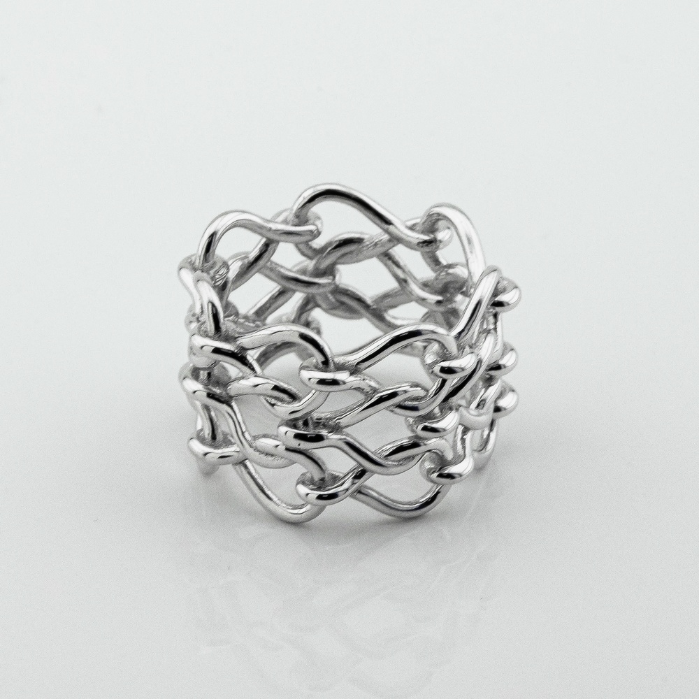 Серебряное широкое кольцо Цепь K11021, 16 размер