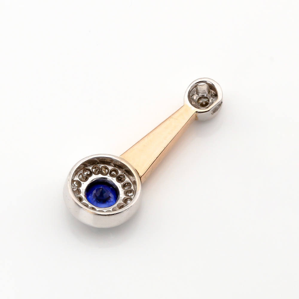 Підвіска з золота з сапфіром та діамантами 13400b, Синій|Білий