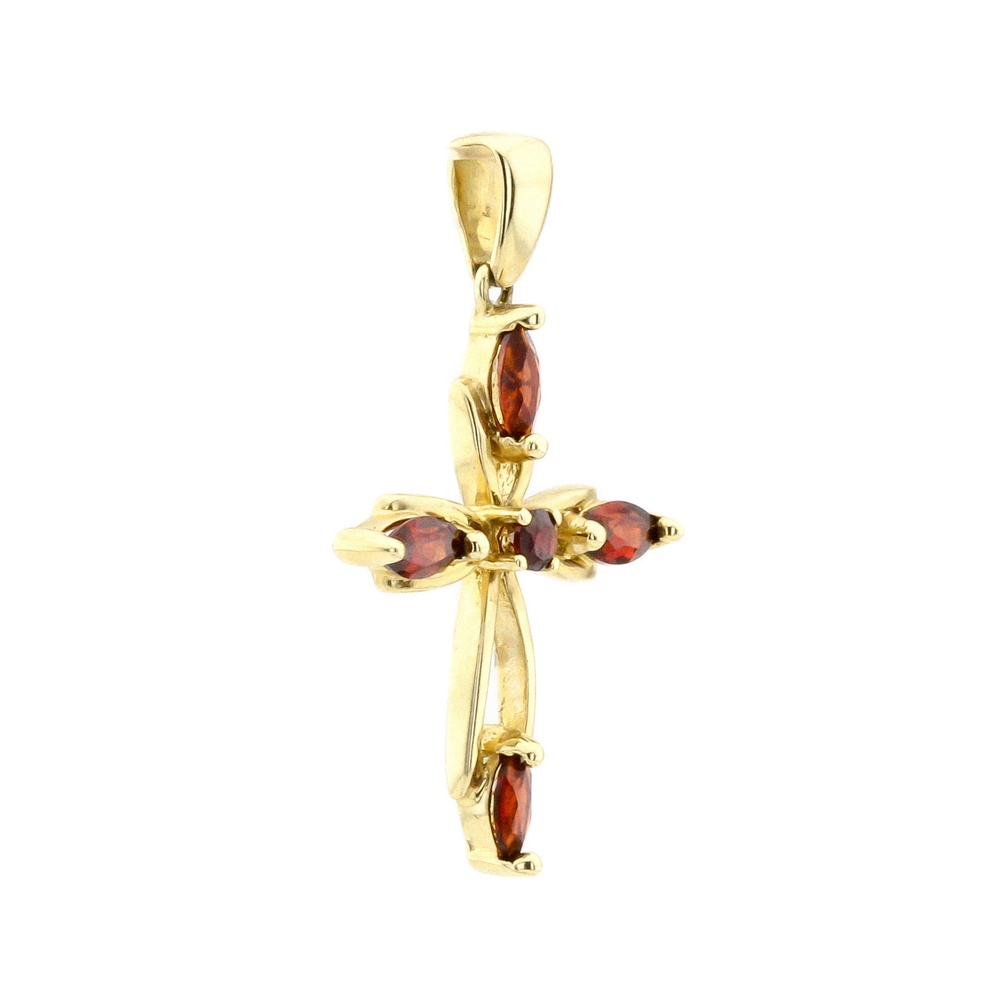 Декоративний золотий хрестик з гранатами 13102-1, Червоний
