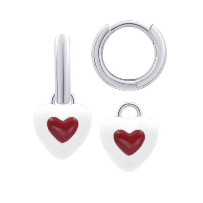 Дитячі сережки з підвісами Серце в серці з біло-червоною емаллю 8195569016210501, Білий|Червоний, UmaUmi Transformers
