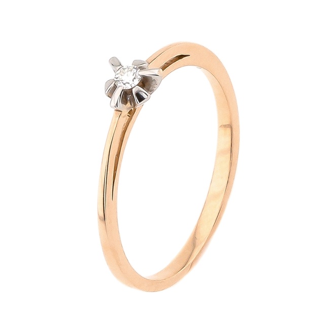 Золотое кольцо тонкое с бриллиантом (0.04 карат) RO06103, 16,5 размер