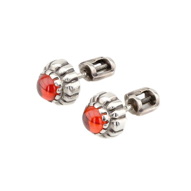Срібні сережки-пусети з червоним фіанітом 12001п-2, Червоний