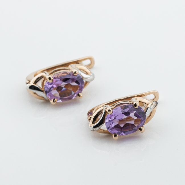 Золоті сережки Овали класичні з фіолетовими аметистами 12720am