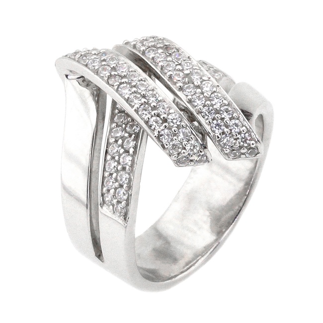 Серебряное кольцо Петля с белыми фианитами 11714, 17 размер, 17, Белый