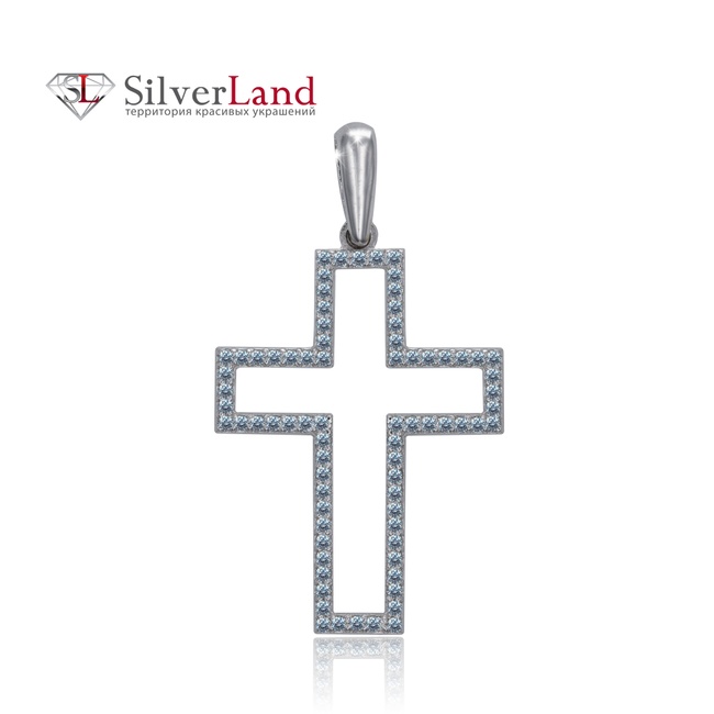 Золотой декоративный крестик с бриллиантами Арт. 730076, Белый
