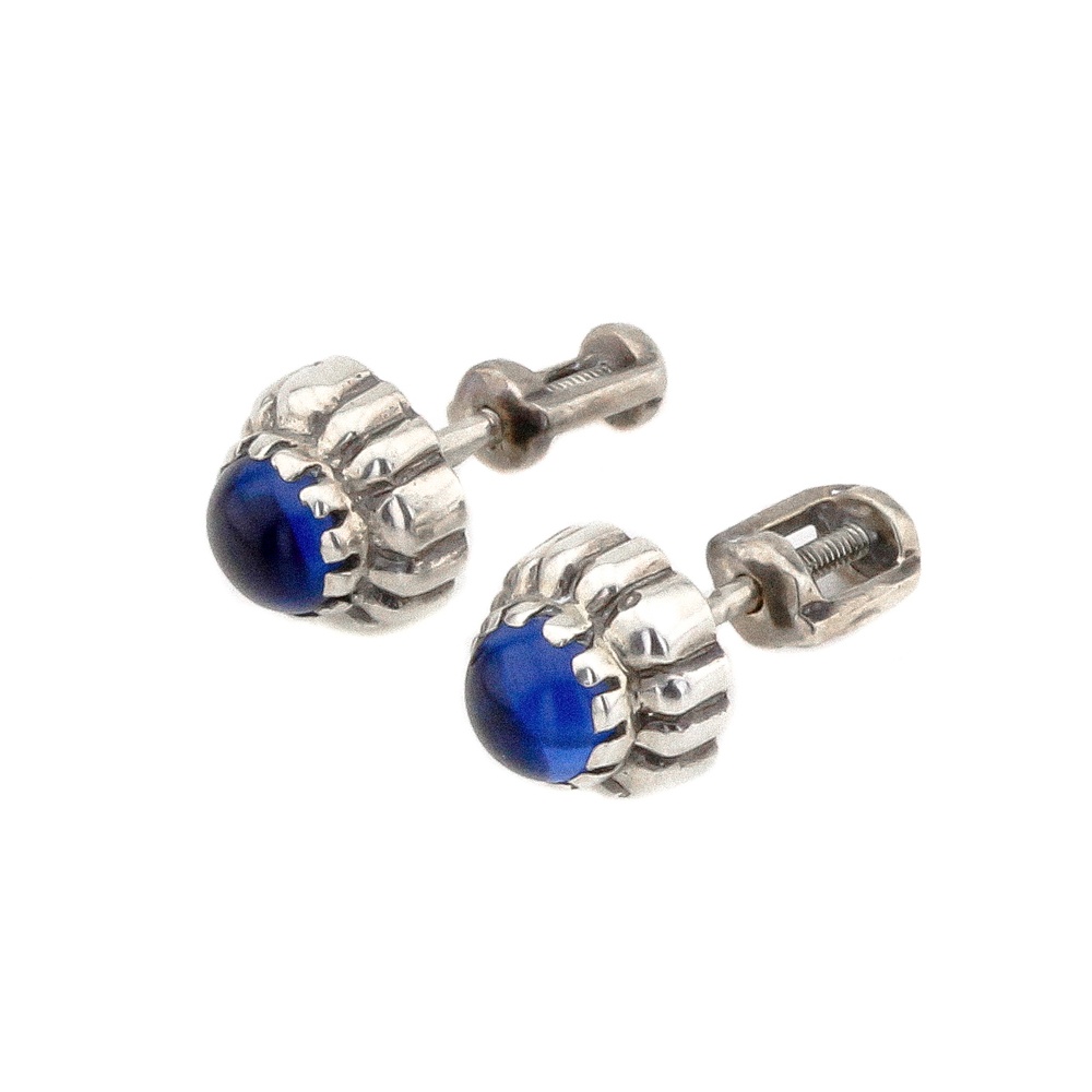 Срібні сережки-пусети з синім фіанітом 12001п-3, Синій