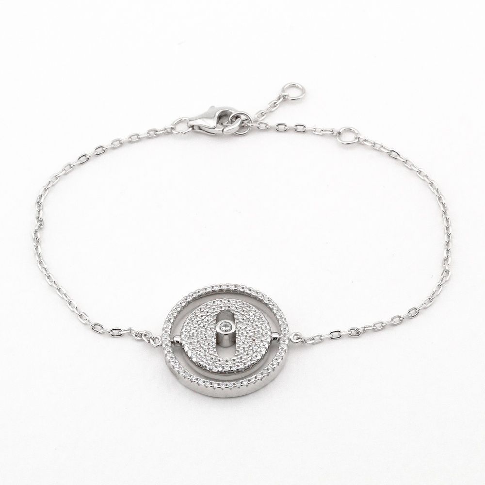 Серебряный браслет с фианитами "Круги с камнями" B15433, 16,5 размер