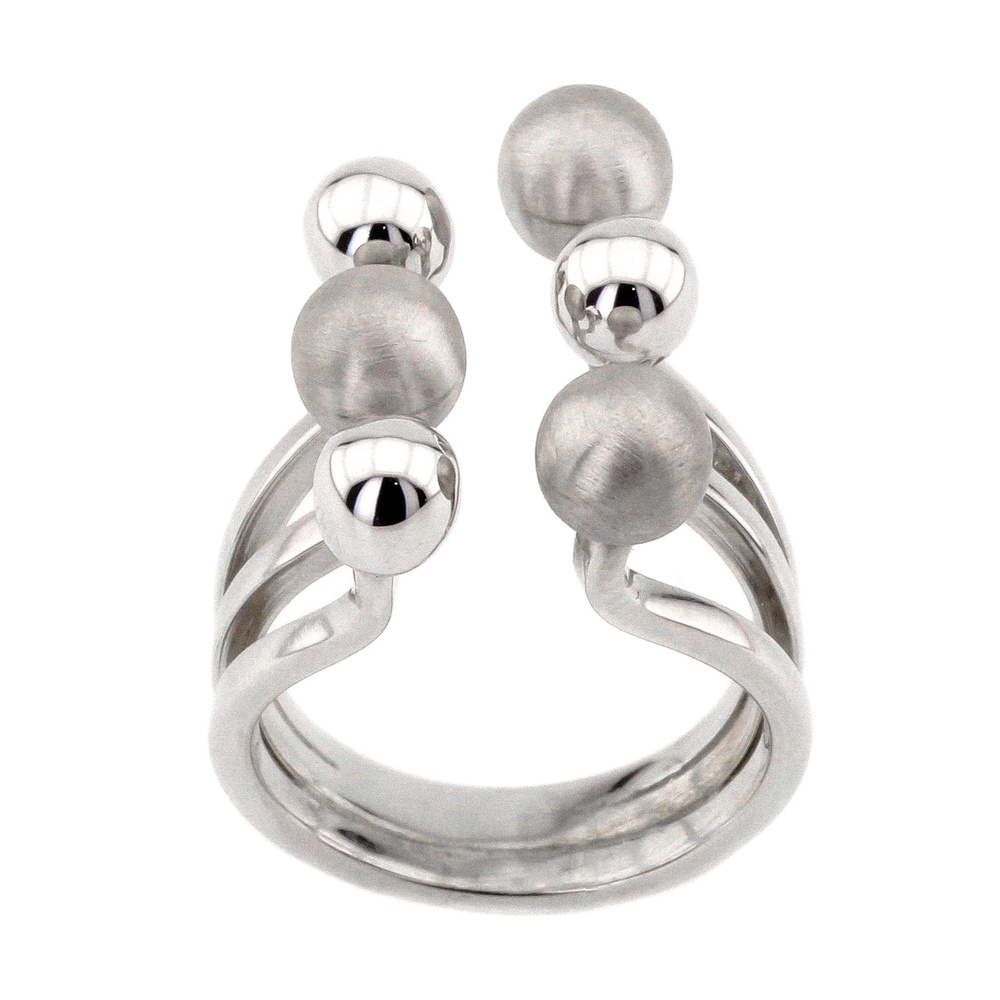 Серебряное широкое незамкнутое кольцо "Шарики" без вставок абстракция K11706, 17 размер