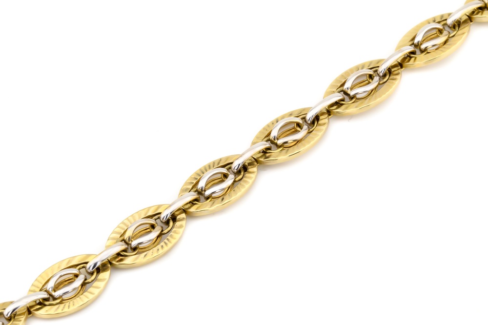 Золотий м'який браслет з плоскими овальними кільцями КВ15211, 19 розмір