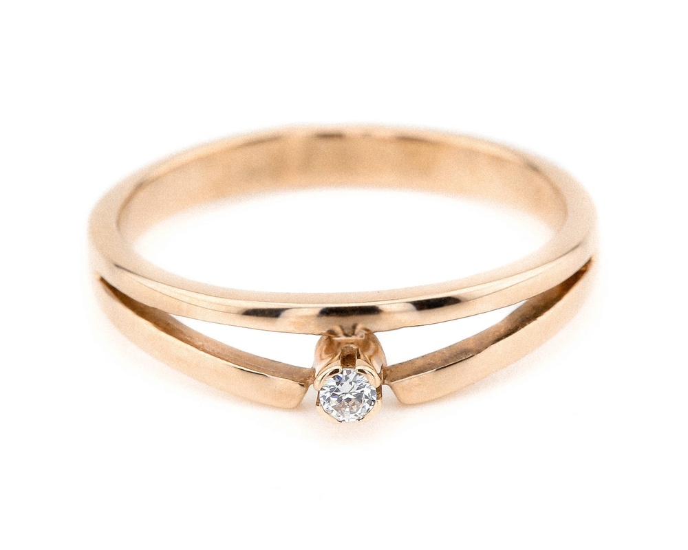Золотое кольцо красное с одним белым фианитом КК11173, 18 размер, 18, Белый