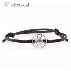Кожаный браслет-шнурок серебряным символом Солнца EJ Sun 4012/Ejb черный