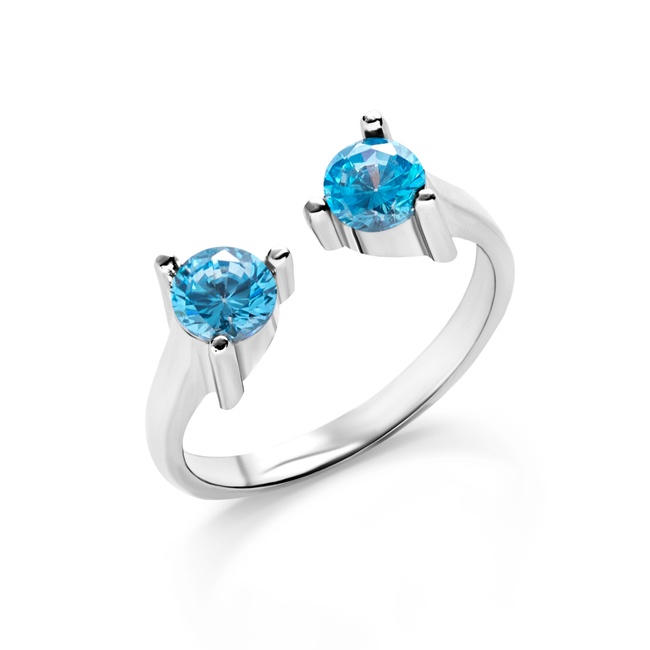 Серебряное кольцо с голубыми фианитами незамкнутое 3101960, 16 размер
