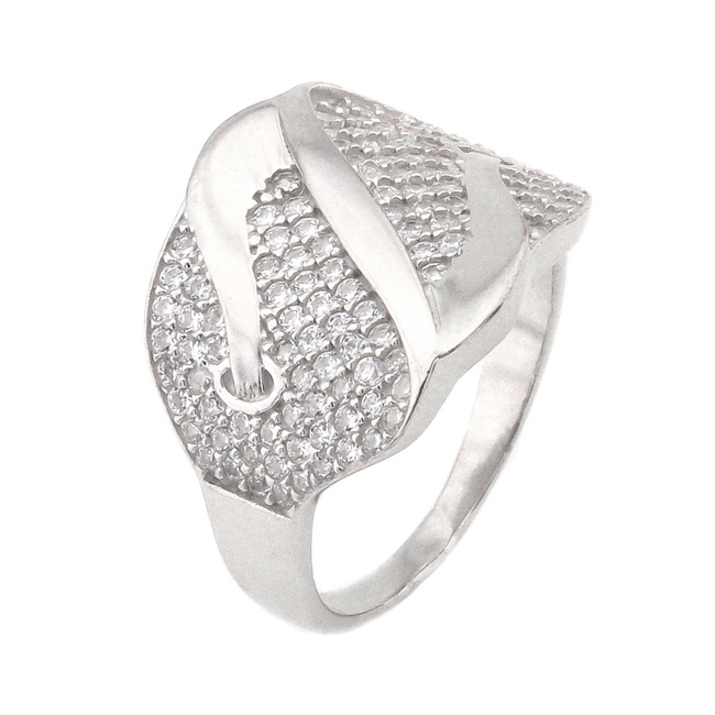 Срібний перстень з фіанітамі з розсипом широке K11576, 18 розмір, 18, Білий