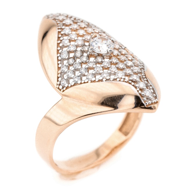 Золотое кольцо с фианитами с продольным мягким ромбом КК11153, 18 размер, 18, Белый