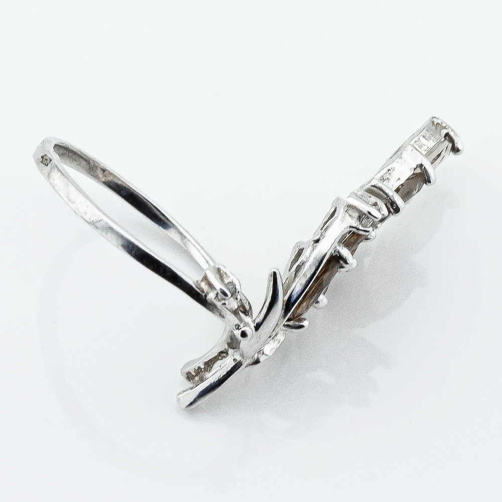 Серебряное кольцо Веточка с дымчатым кварцем и фианитами 11326sq, 18 размер