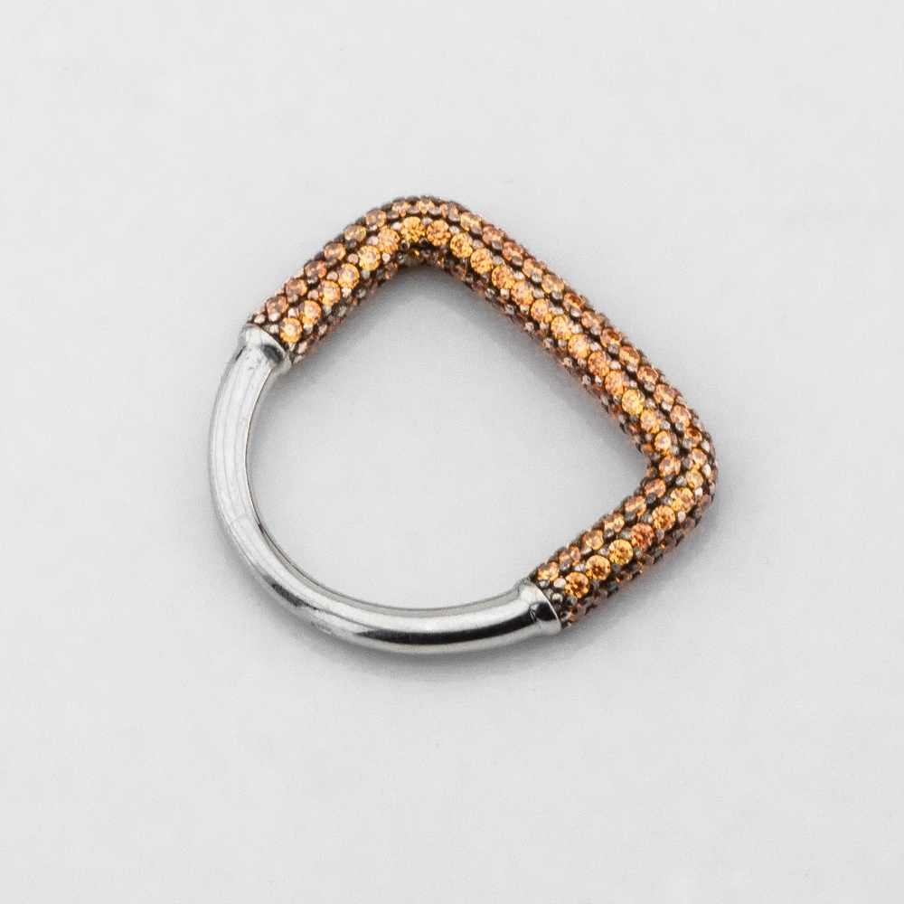 Серебряное кольцо тонкое Квадрат минимализм с оранжевыми фианитами K111754, 16 размер
