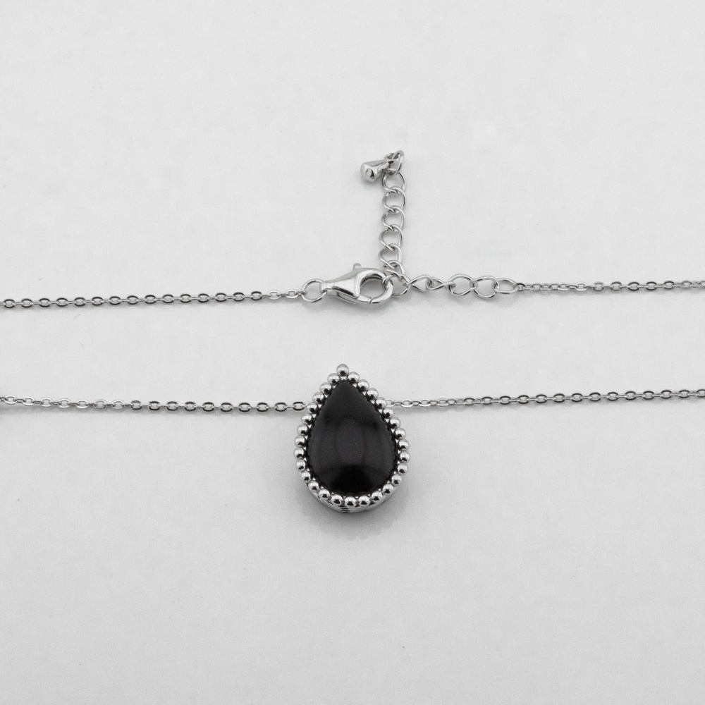 Срібне кольє Крапля з чорним оніксом ko14599