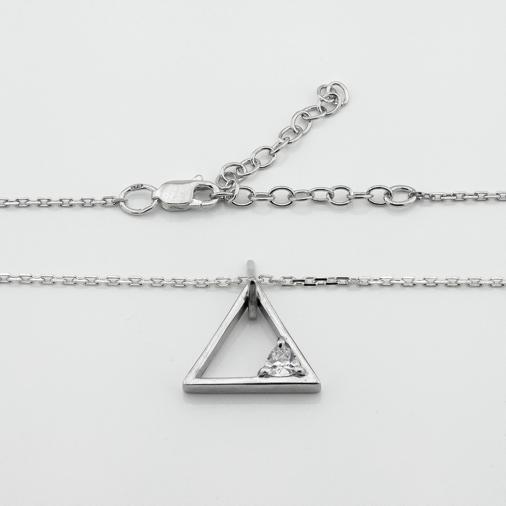 Срібне кольє Трикутник різний з фіанітом 14100-4