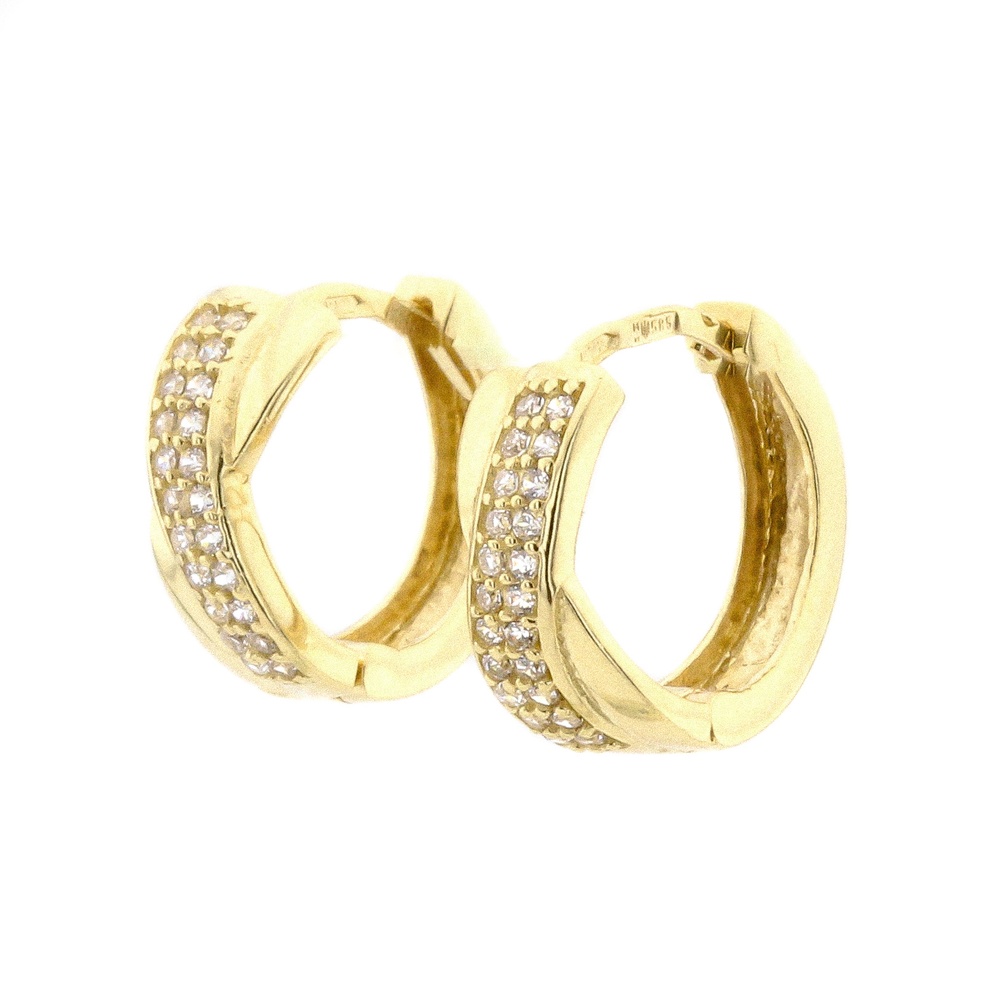 Золоті широкі сережки-кільця з білими фіанітами C12557, Білий