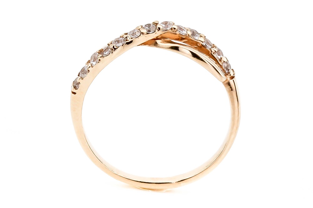 Золотое кольцо в форме знака бесконечности с фианитами 11948, 17,5 размер