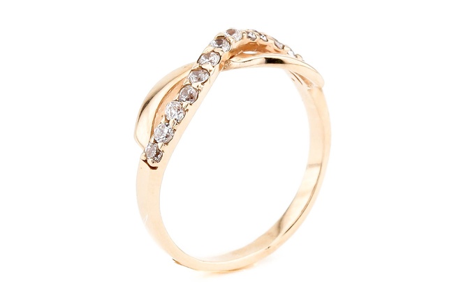 Золотое кольцо в форме знака бесконечности с фианитами 11948, 17,5 размер