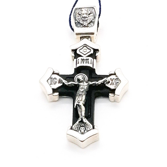 Деревянный Крест 28 Распятие Христа (Спаси и Сохрани) с серебром чернением (эбеновое дерево) 2058-IDE