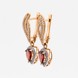 Золоті сережки-підвіски фігурні з гранатами груша/крапля та фіанітами 12926gr, Червоний